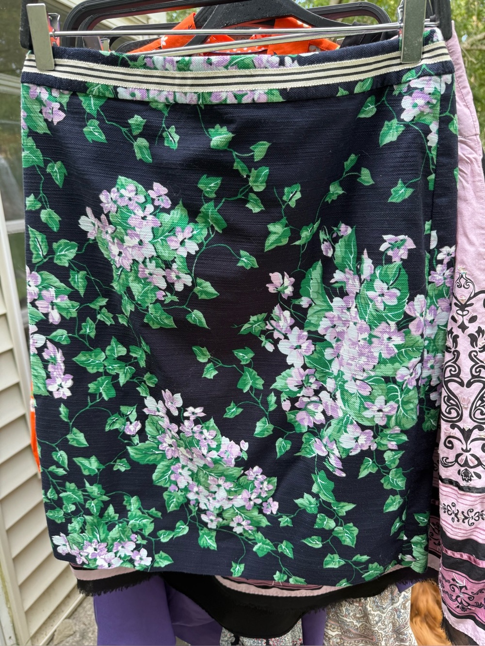Black Floral Mini Skirt with Pink & Green Blooms